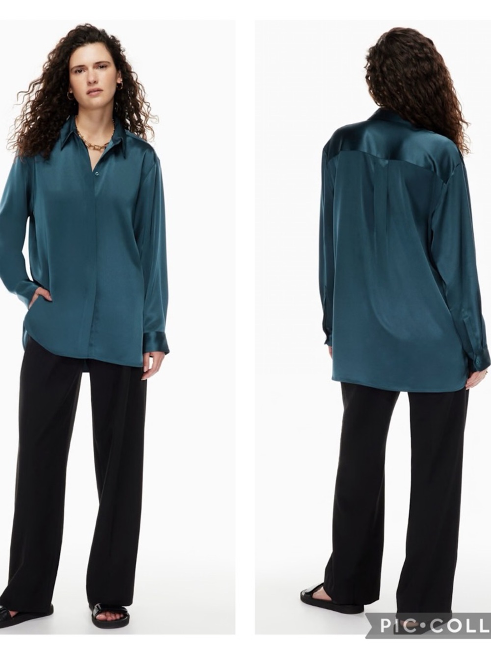 EUC Aritzia Babaton Sable Long Sleeve Relaxed Satin Shirt in Herbage Green